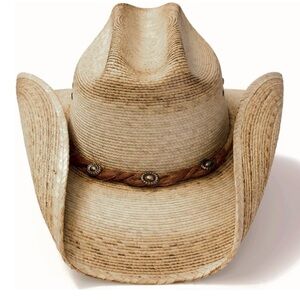 Western Express Palm Straw Cowgirl Cowboy Hat Brown Cattleman Curled Brim